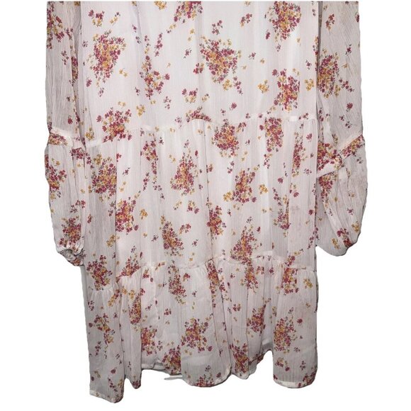 Vince Camuto Women’s White Pink Floral Tiered Long Sleeve Lined Mini Dress Sz XL - Picture 3 of 10